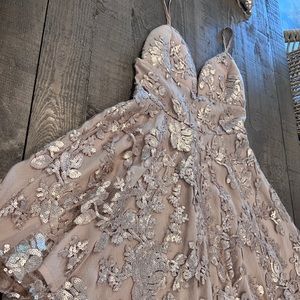 LOVERS + FRIENDS NUDE SEQUIN DRESS